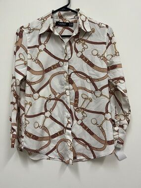 Lauren Ralph Lauren Printed Equestrian Print  Button-Up Shirt Size Petite Small;